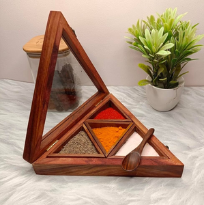 Boîte à épices en bois sur mesure, 9 compartiments, couvercle en acrylique, artisanat, fournisseur en gros - Product Image 3