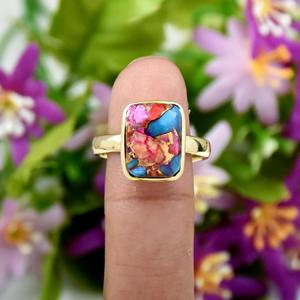 Kingman Pink Dahlia <b>Turquoise</b> <b>Ring</b> 925 Sterling Silver 18K Gold Vermeil Handmade Gemstone FIne <b>Ring</b> Jewelry Gift for Her - Product Image 2