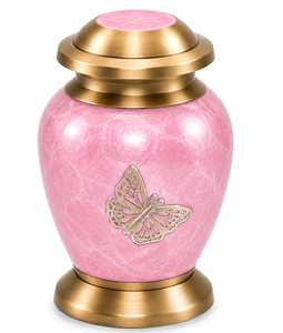 Mini Urna Conmemorativa Ecológica de Latón Rosa con Grabado de Mariposa para Guardar Cenizas Funerarias - Product Image 1