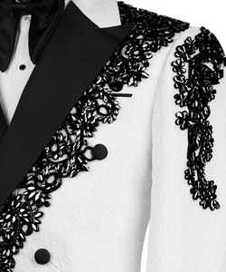 Chaqueta de esmoquin de diseñador para hombre, blanca y negra, de doble botonadura, bordada, con solapa en contraste, para novio y fiesta - Product Image 4
