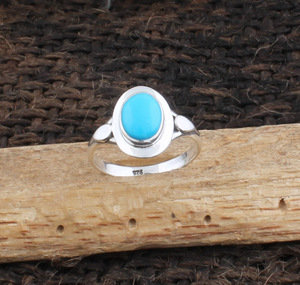 Anillo de Turquesa Natural, Plata de Ley 925, Anillo Sencillo con Piedra Azul, Clásico y Minimalista para Mujer, Piedra de Nacimiento de Diciembre, para Fiesta - Product Image 1