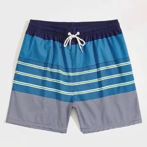 Shorts de plage d'été décontractés, nouveauté, couleur unie, imprimé rayé, vente en gros OEM, avec cordon de serrage - Product Image 6