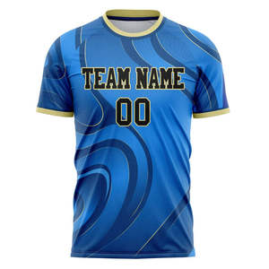 Camiseta de Fútbol con Precio de Fábrica, Último Diseño, Camiseta de Fútbol Sublimada Personalizada para Hombre, Azul y Dorado, con Nombre del Equipo - Product Image 6