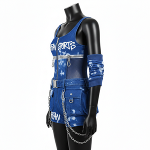 Traje de baño para mujer, 225 GSM, poliéster y spandex de alta elasticidad, estilo denim, azul océano, panel de malla, logotipo sublimado. - Product Image 5