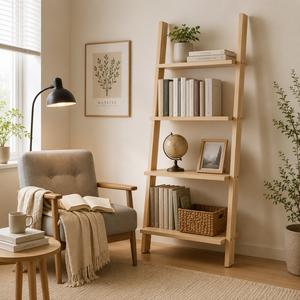 Estante de escalera de madera maciza con 4 niveles para decoración del hogar, almacenamiento y exhibición de libros o plantas - Product Image 5