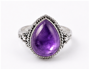 Bague en argent sterling 925 avec améthyste naturelle en forme de poire, bague artisanale en pierre précieuse violette, bague vintage, pierre de naissance de février - Product Image 1