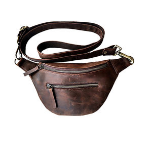 Unisex Brown Leather Waist Bag With Zipper Closure For Daily Use - Product Image 4