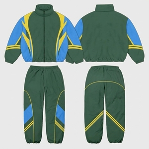 100% Cotton Heavyweight Eco-Friendly Solid Printed Drop Shoulder Waterproof 2-Piece <b>Zipper</b> <b>Jacket</b> Trouser Set Windbreaker - Product Image 3