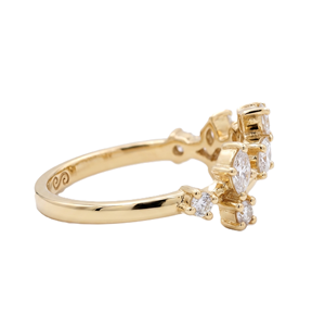 Anillo de diamante redondo de corte marquesa fino, creado en laboratorio, de oro macizo de 14K con diseño de hoja, anillo apilable, minimalista, regalo de aniversario para esposa - Product Image 2