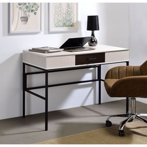 Scrivania Verster con Finitura Naturale e Nera, Porta USB, Moderna Postazione per Computer - Product Image 2