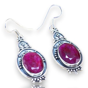 925 Sterling Silver <b>Red</b> Ruby Color Garnet With Bezel Setting Oval Brilliant Cut <b>Earrings</b> Faceted Cut Trendy Or Elegant <b>Earrings</b> - Product Image 1
