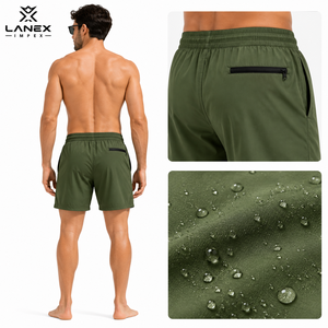 Shorts de Baño Personalizados para Hombre, Color Verde, Impermeables y de Secado Rápido |   Pantalones Cortos de Playa Ligeros de Poliéster con Cintura Elástica y Cordón Ajustable - Product Image 4