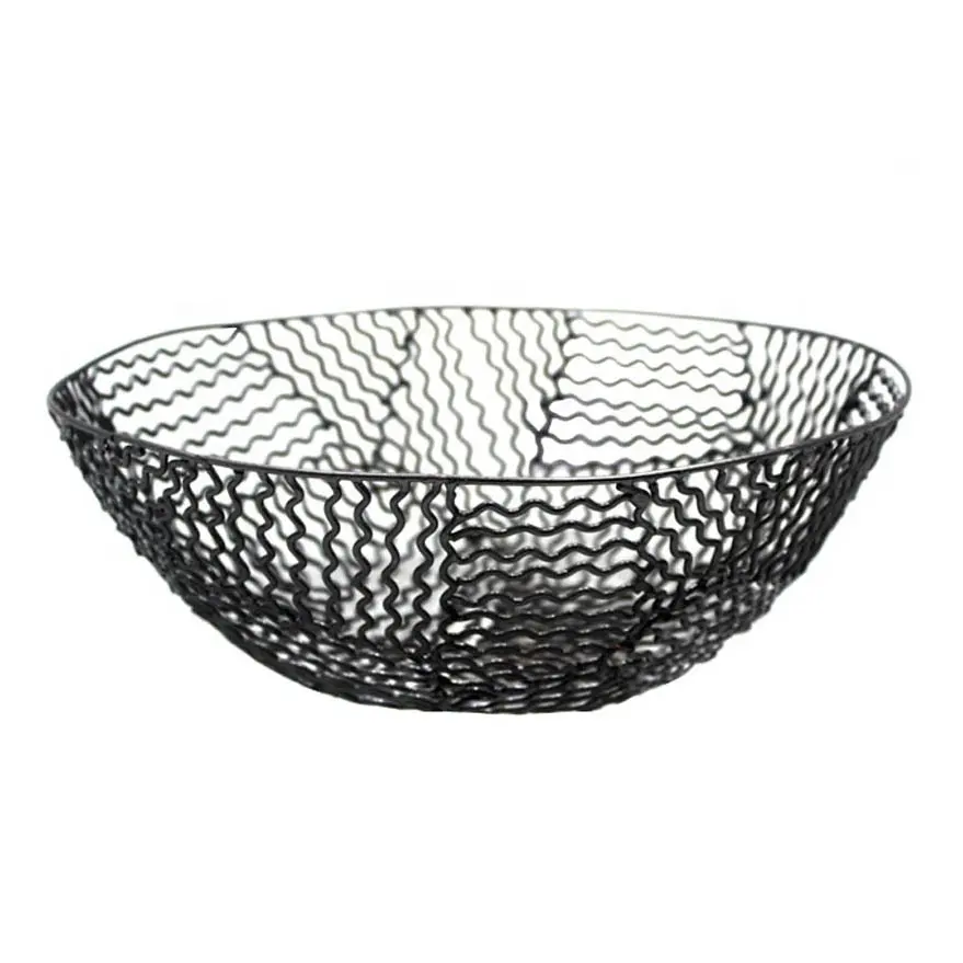 Cesta de níquel de alumínio preto feito à mão, tamanho grande, tigela de metal, cesta de frutas, feito sob encomenda