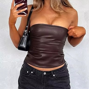 Nuevo Top Corto de Cuero para Mujer, Talla Personalizada, Estilo Casual Ligero, con Logotipo y Decoración Personalizados para Adultos - Product Image 1