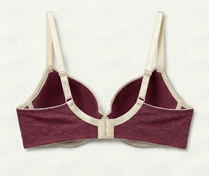 Soutien-gorge bordeaux à armatures pour femme, coupe pleine, avec dentelle, bretelles réglables, dos en Y, push-up, élégant pour le quotidien - Product Image 2