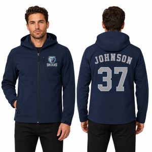 Chaqueta Softshell con Capucha Personalizada de los Falcons, Logotipo Bordado en la Parte Delantera, Nombre y Número del Jugador en la Parte Trasera, Ropa Exterior Resistente al Viento, Venta al Por Mayor, Ropa Deportiva para Clubes OEM - Product Image 3