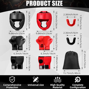 Leather Boxing <b>Head</b> Guard Full Face Protection Helmet with Gloves & Mouthguard Non Slip MMA Muay Thai <b>Training</b> Combo Set OEM - Product Image 2