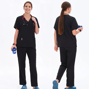 Conjunto Clásico de Uniforme Médico con Cuello en V para Mujer - Blusa de Enfermera con 3 Bolsillos y Pantalones con Cordón - Ropa de Trabajo para Hospital al por Mayor - Product Image 4