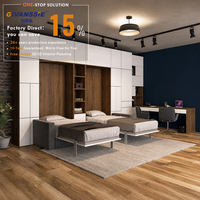Lit mural double moderne Murphy avec bureau, armoire, bibliothèque, meuble de rangement, cadre en acier pliable, design modulaire, gain de place