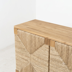 Solid Teak Wood Living Room <b>Cabinet</b> 3 Door Credenza with Seagrass for Luxury Hotel Resort Hospitality Project Furniture - Product Image 5