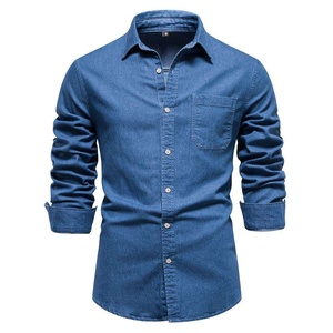 เสื้อเชิ้ตเดนิมแขนยาวทรงสลิมฟิตลำลองสำหรับผู้ชาย ลายทางติดกระดุม - Product Image 4
