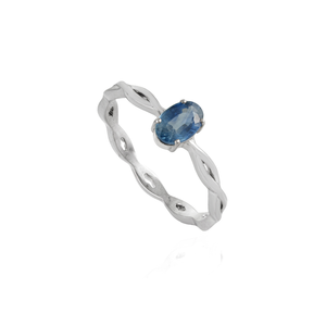 Anillo de Oro Blanco Real de 14K con Zafiro Azul Natural, Diseño Delicado y Elegante, Banda Trenzada con una Sola Piedra, para Uso Diario, Joyería para Chicas - Product Image 3