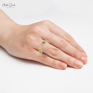 Anillo de Boda de Oro Fino de 14K con Múltiples Zafiros, Anillo de Eternidad Completo con Gema Ovalada de 6x4mm, Anillo para Mujer, Piedra de Nacimiento de Septiembre, Joyería Fina Clásica - Product Image 6