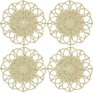 Rattan Placemat, Artisanal Woven Flower Shape <b>Table</b> Mat, Elegant Scalloped Plate for <b>Dining</b> Room & Boho Home Decor - Product Image 6