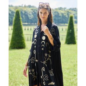 Premium Cotton Plaid Spring ODM Hand Embroidered Gold Night Sky Gentle High-low Hem Relaxed Oversized Shirt Dress Button-<b>down</b> - Product Image 1