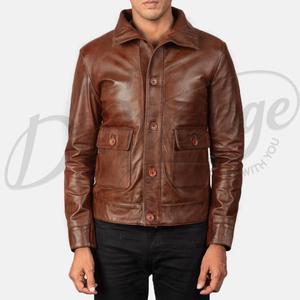 แจ็คเก็ตหนังสีน้ำตาลพรีเมียมสำหรับผู้ชาย แบบซิป แจ็คเก็ตลำลองขายส่ง หนังแท้ ทรงเข้ารูป - Product Image 6