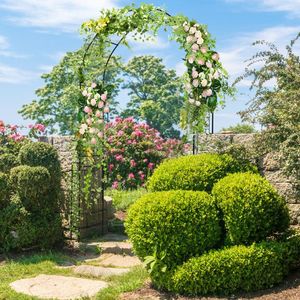 7.9 Feet Metal Garden Arch <b>Backdrop</b> <b>Stand</b> with Fence for Wedding Arch and Climbing Plants - Product Image 2