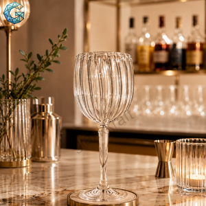 Modern Ribbed Crystal Wine Glasses | 22cm Hand Blown Lead-Free Stemware - Product Image 1