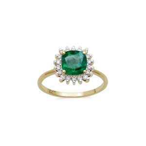 Anillo de compromiso de oro amarillo macizo de 14 quilates con halo de diamantes y esmeralda, joyería fina al por mayor, anillo de piedras preciosas genuinas personalizado para mujer - Product Image 1