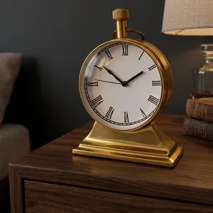 Reloj de Repisa de Latón Vintage con Esfera de Números Romanos, Reloj de Mesa de Metal de Estilo Antiguo, Base Decorativa con Pedestal, Clásico Ejecutivo - Product Image 3