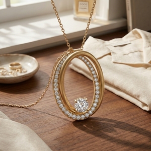 Collar de oro de 14 quilates chapado en oro para mujer, minimalista, bicolor, con colgante de diamante entrelazado, ovalado abierto y retorcido, con solitario de diamante cultivado en laboratorio, ideal para fiestas. - Product Image 4