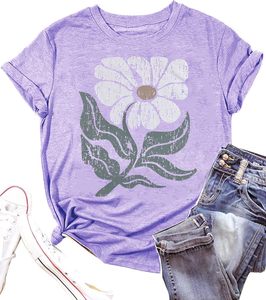 Camiseta con estampado gráfico para mujer, camiseta informal de algodón, Top elegante de manga corta a la moda, ropa diaria cómoda y transpirable para verano - Product Image 6