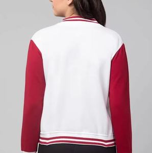 Chaqueta Universitaria Blanca y Roja Unisex, Estilo Preppy, Tejida en Poliéster, Cierre de Botones, Corte Regular, para Otoño - Product Image 5