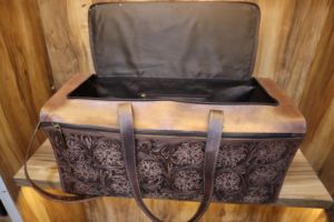 Handmade Genuine Leather Tooled Travel Duffle Bag – Vintage Western Embossed Leather Gym Bag with Shoulder <b>Strap</b> - Product Image 4