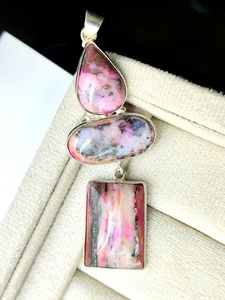 Natural Pink <b>Opal</b> Multi Stone Handmade 925 Sterling Silver Gold Plated Women's Party <b>Pendant</b> | Pear Oval Rectangle Cabochon - Product Image 1
