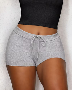 Women's Gray Solid Color Drawstring Waist Shorts Casual Knitted Breathable Athletic Short Pants Mid Rise Regular Fit - Product Image 2