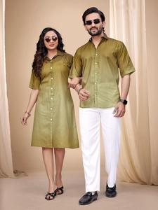 Shirt for men and Tunic for <b>women</b> Dual Shade Combo: Men <b>Kurta</b> Shirt & <b>Women</b> Tunic: Festive and regular Couple Wear: <b>Women</b> Tunic - Product Image 4