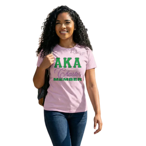 T-shirt imprimé pour femme en coton premium, rose clair et vert, motif 'Charter Member', style décontracté et tendance - Product Image 3