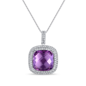 Pendentif halo en diamant 17 CT avec plaqué rhodium or 14 carats, taille coussin - Product Image 1