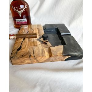 Cendrier rustique en bois et résine, finition écologique de luxe, accessoire pour fumeurs - Product Image 6