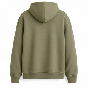 เสื้อฮู้ดซิปผู้ชายสีเขียวมะกอก ปักลาย พร้อมกระเป๋าโลโก้ด้านหน้า ผ้าฟลีซลำลอง ทรงปกติ ใส่ได้ในฤดูใบไม้ร่วง - Product Image 2