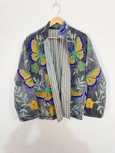 Wholesale Handmade <b>Velvet</b> Embroidered Boho <b>Jacket</b> Custom Embroidery for Men <b>Women</b> | Colorful Floral Butterfly Design - Product Image 2