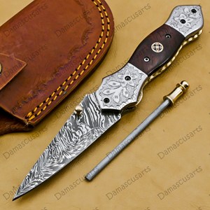 Couteau de poche pliant en acier Damas fait main, lame Tanto ultra-affûtée, pour le camping, la chasse, la survie tactique et l'EDC - Product Image 3