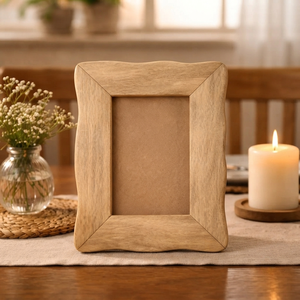 Handcrafted Eco-Friendly Natural Wood Finish <b>Photo</b> <b>Frame</b> Wavy Edge Design for Tabletop Wall Display Modern Rustic Home Decor - Product Image 1