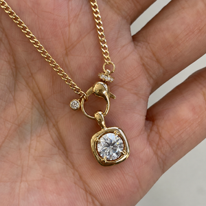 Pendentif tendance pour femme en or massif 14K avec diamant de laboratoire 1 carat, serti hybride clos et griffe, bijou à clipser avec collier de diamants - Product Image 5