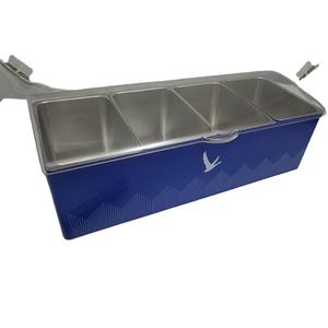 Grey Goose Stainless Steel Classic Four-Section Condiment Caddy with Clear <b>Lid</b> for Liquor and Garnish - Product Image 1